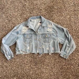 SHEIN Light Blue Distressed Jean Jacket